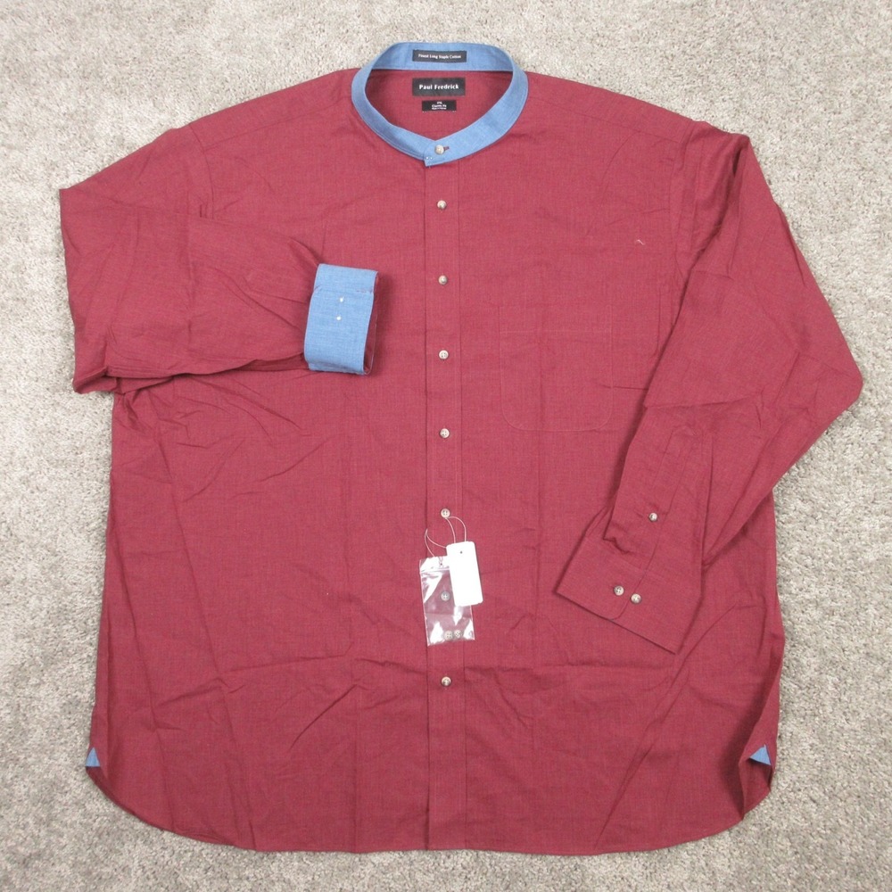 Paul Fredrick Shirt Mens 3XL Red Band Collar Flip Cuff Finest Long Staple NEW